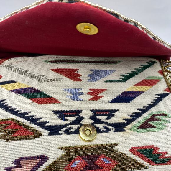 Boho Beaded Sequin Aztec Envelope Clutch Bag Purse Chain Strap Southwestern Art - Picture 5 of 8